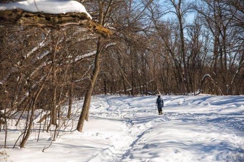 冬天徒步旅行者的照片